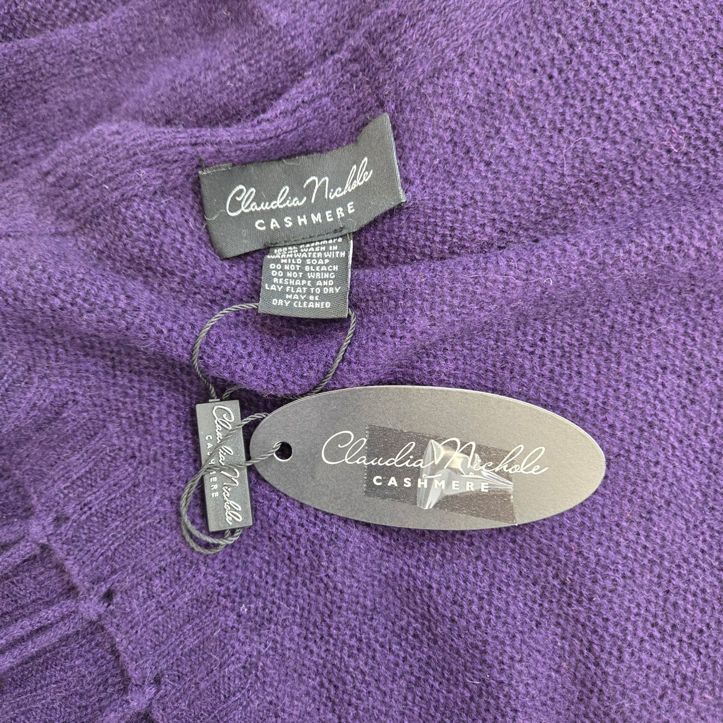 NWT Claudia Nichole 100% Cashmere Royal Purple Fringe Wrap Scarf
