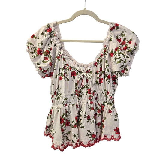 Anthropologie Maeve Sweetheart Neck Peplum Floral & Lace Trim Top Size XL