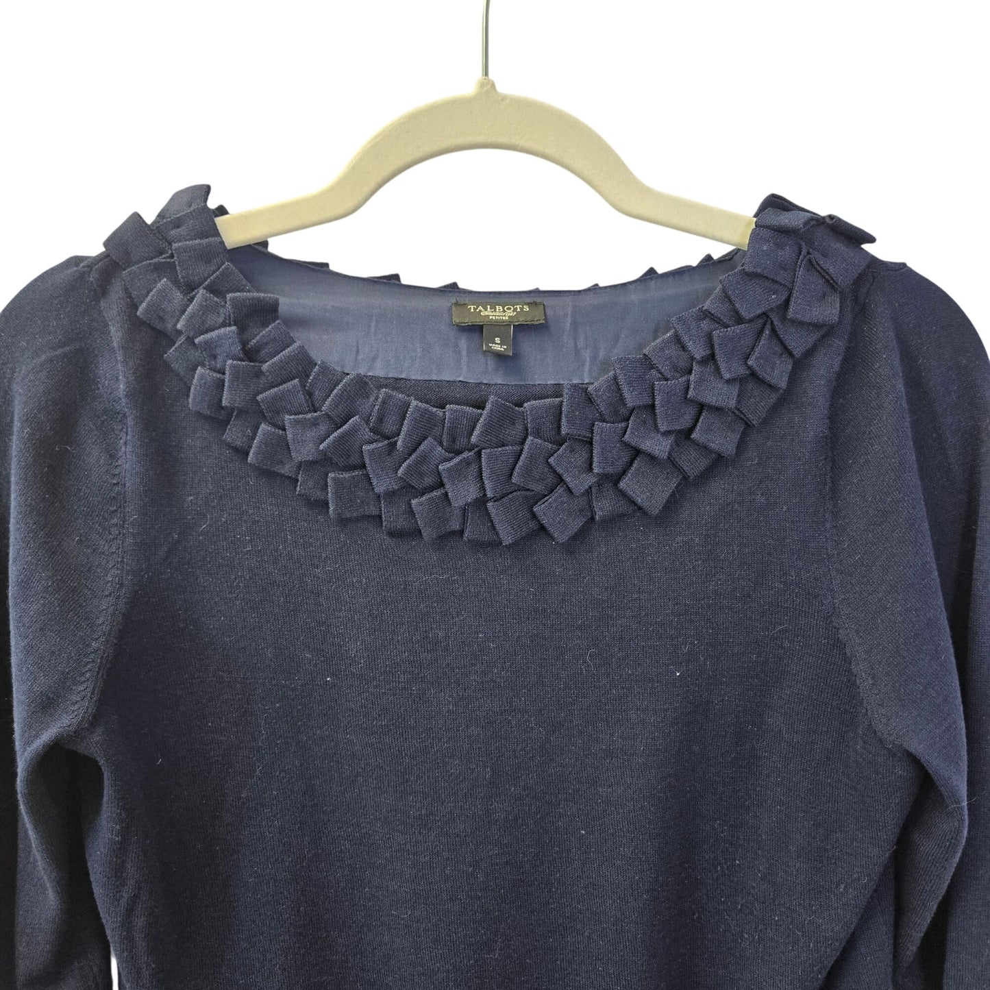Talbots Silk Blend Embellished Collar Long Sleeve Sweater Size S Petite