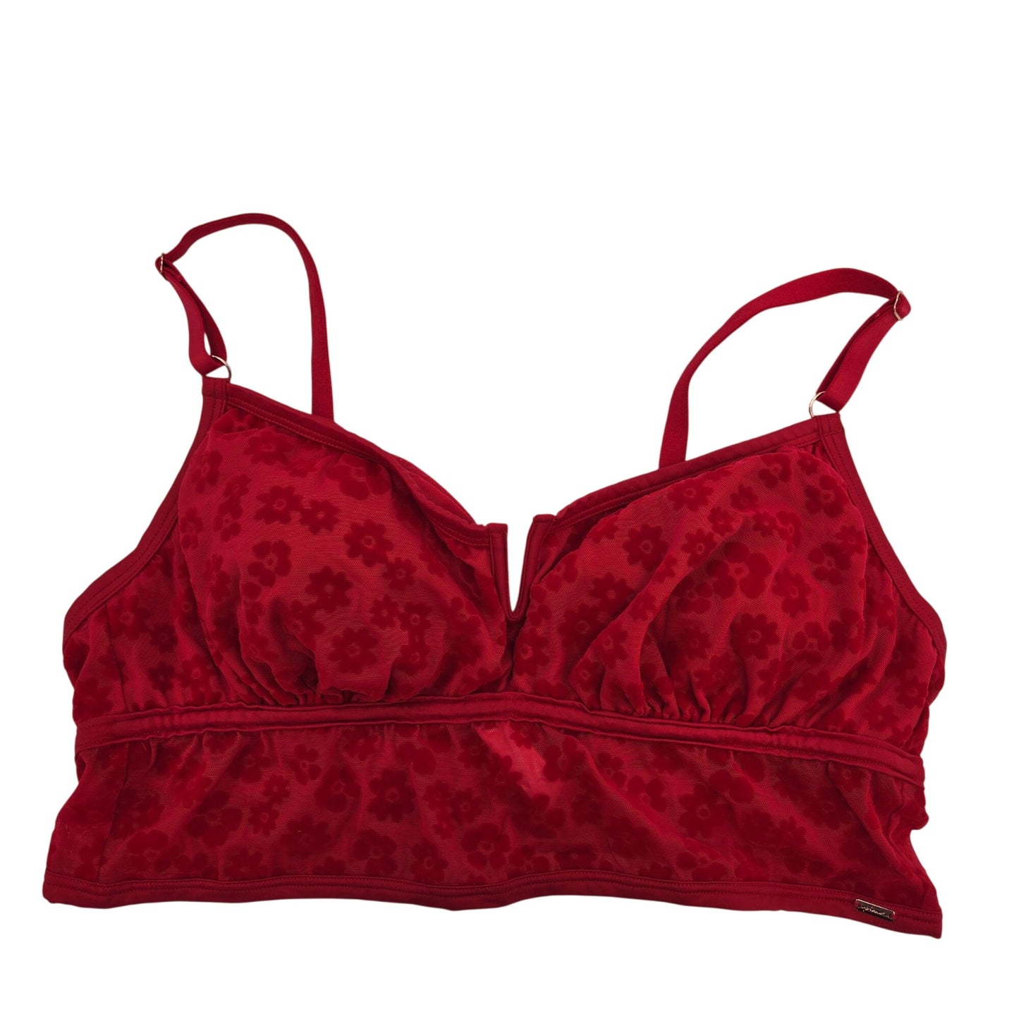 Victoria's Secret PINK Red Pepper Daisy Flocked Mesh Bralette Size XL