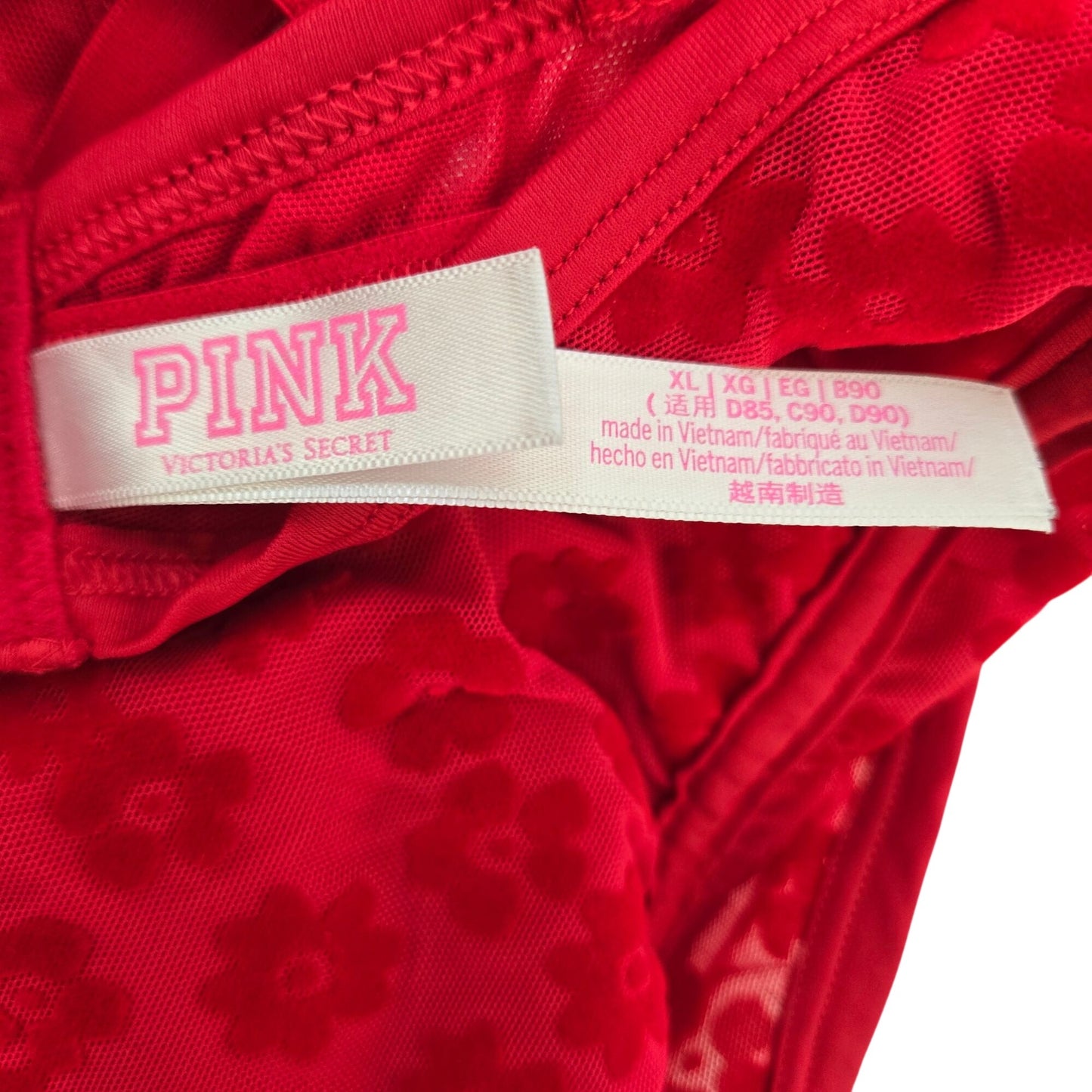 Victoria's Secret PINK Red Pepper Daisy Flocked Mesh Bralette Size XL