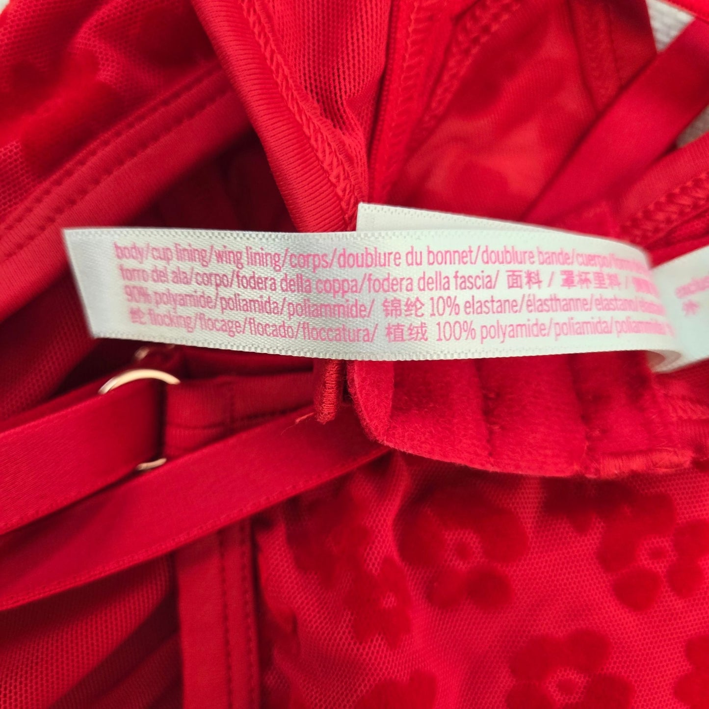 Victoria's Secret PINK Red Pepper Daisy Flocked Mesh Bralette Size XL