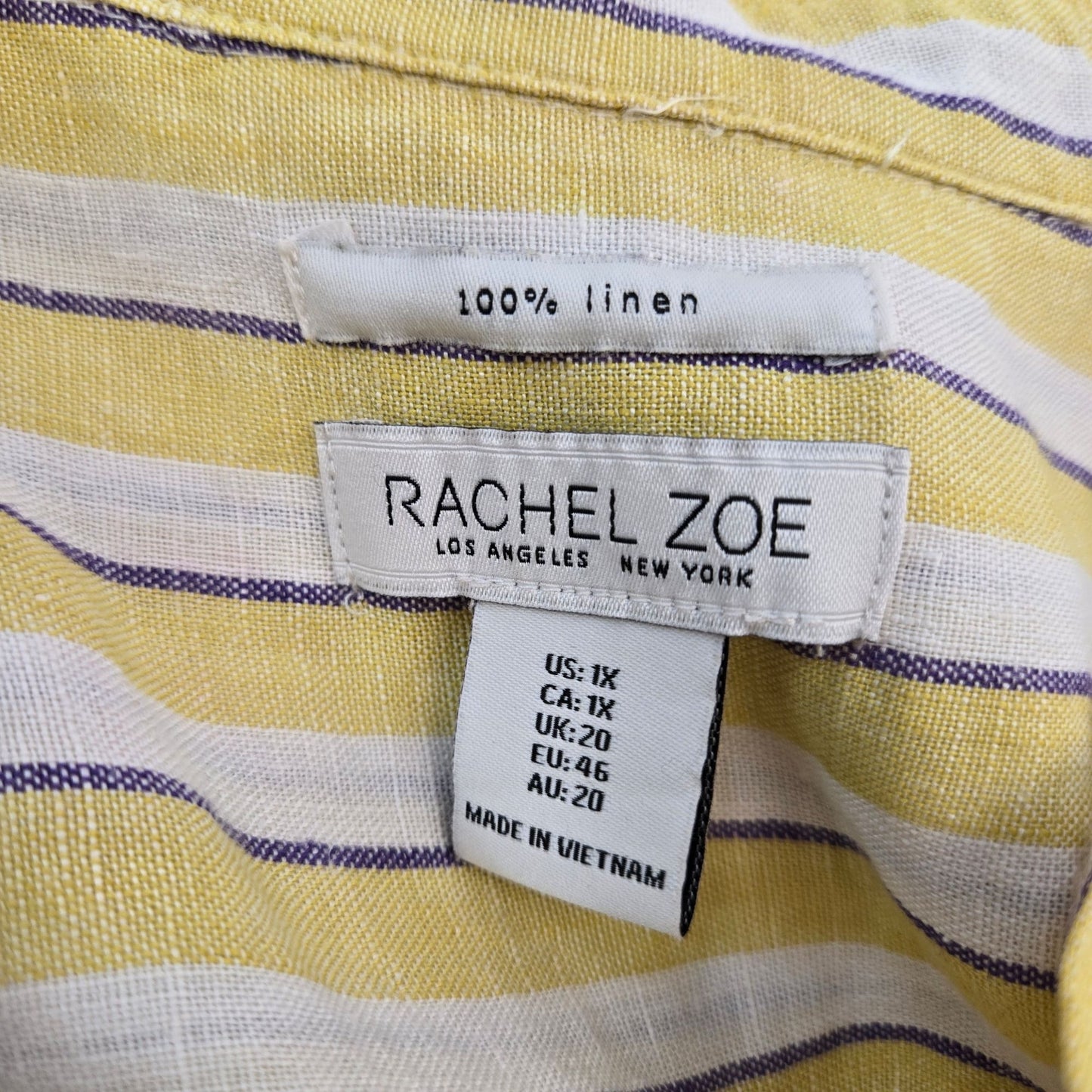 Rachel Zoe 100% Linen Striped Sleeveless Shirt Dress Size 1X