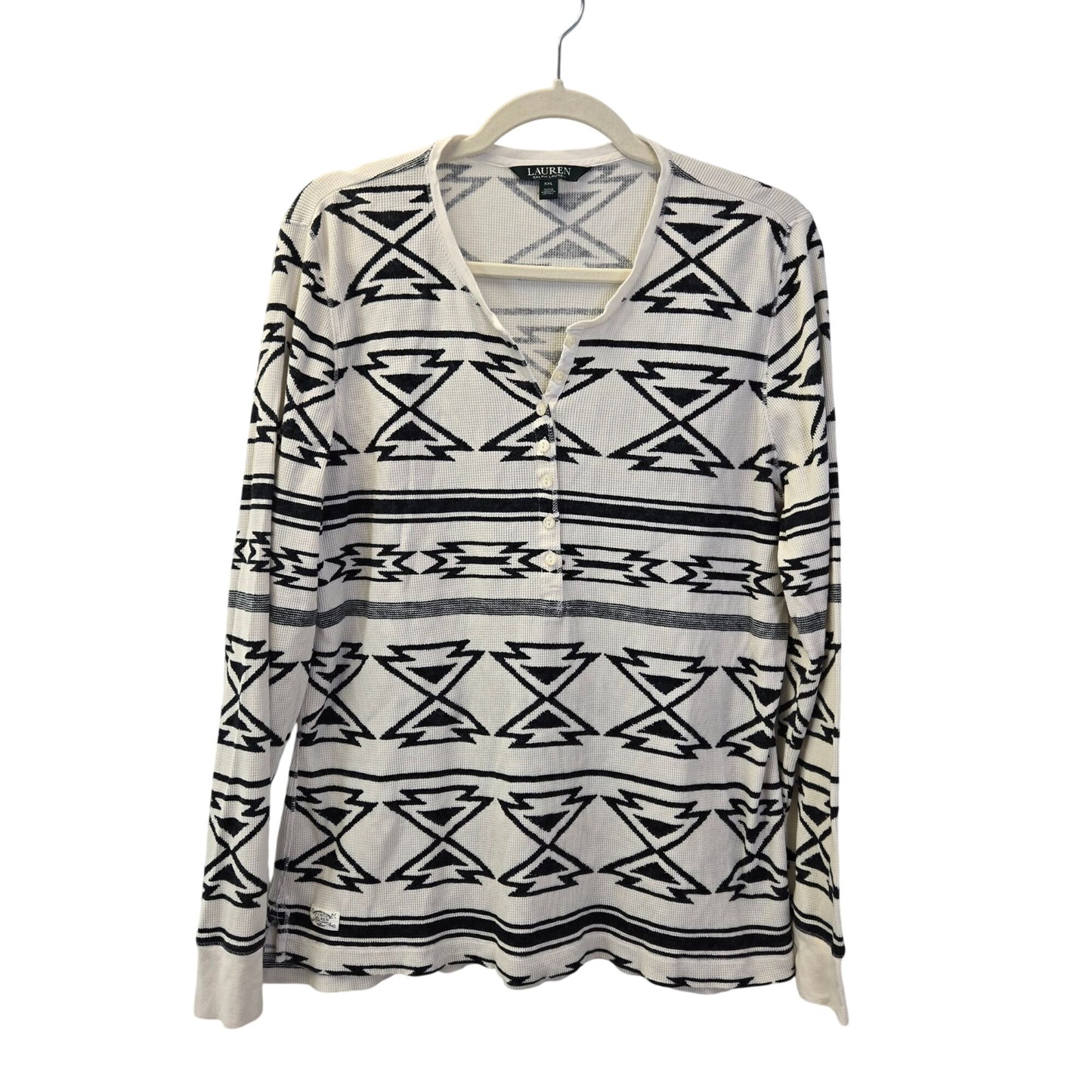 Lauren Ralph Lauren Aztec Print Waffle Knit Thermal Long Sleeve Top Size XXL