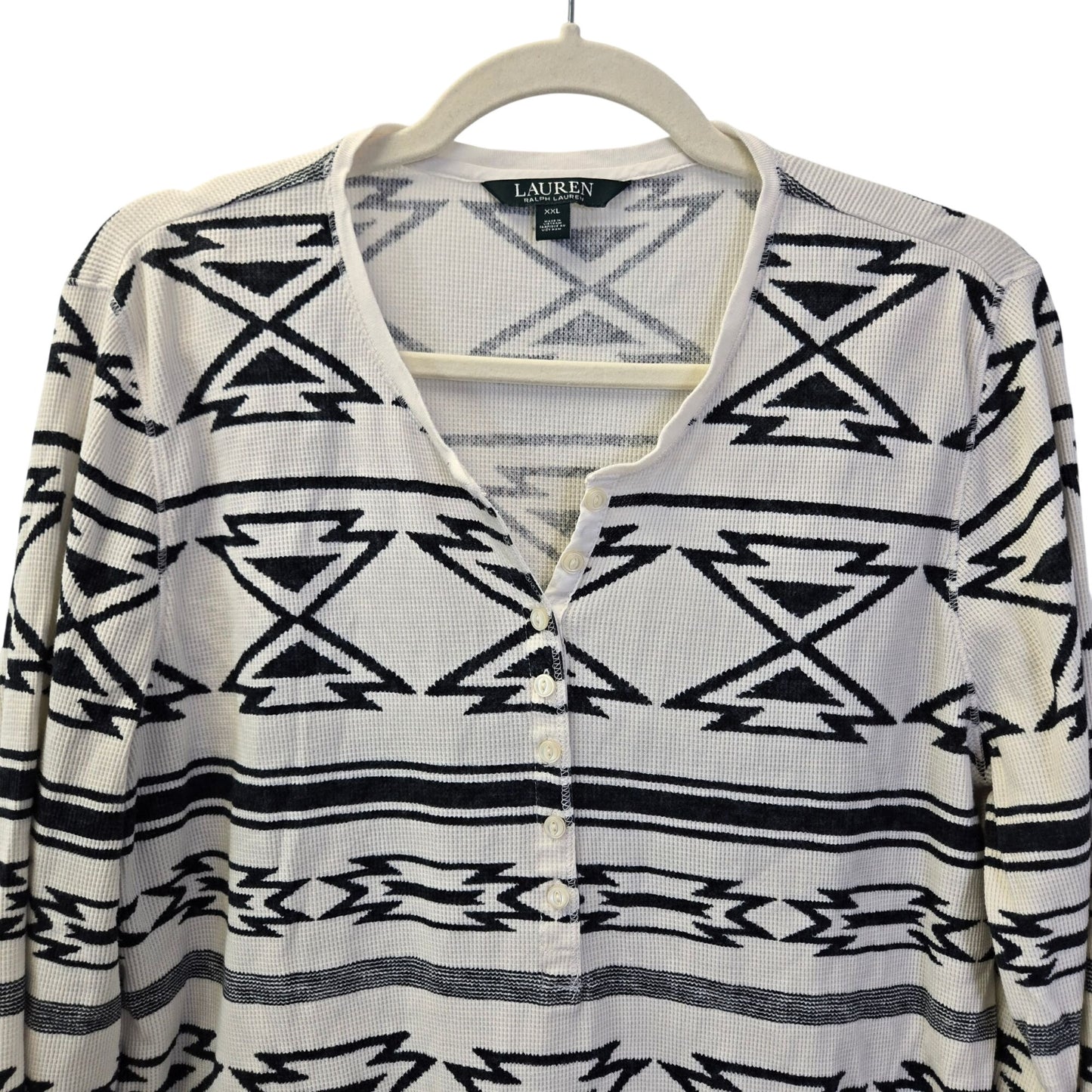 Lauren Ralph Lauren Aztec Print Waffle Knit Thermal Long Sleeve Top Size XXL