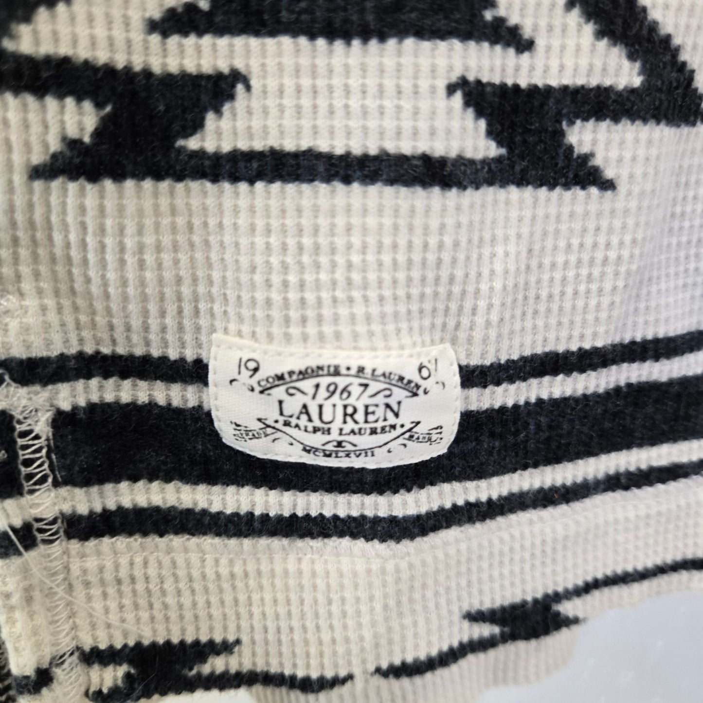 Lauren Ralph Lauren Aztec Print Waffle Knit Thermal Long Sleeve Top Size XXL