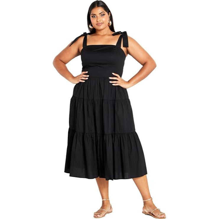City Chic Corrine Cotton Square Neck Tiered Boho Midi Dress Size XL