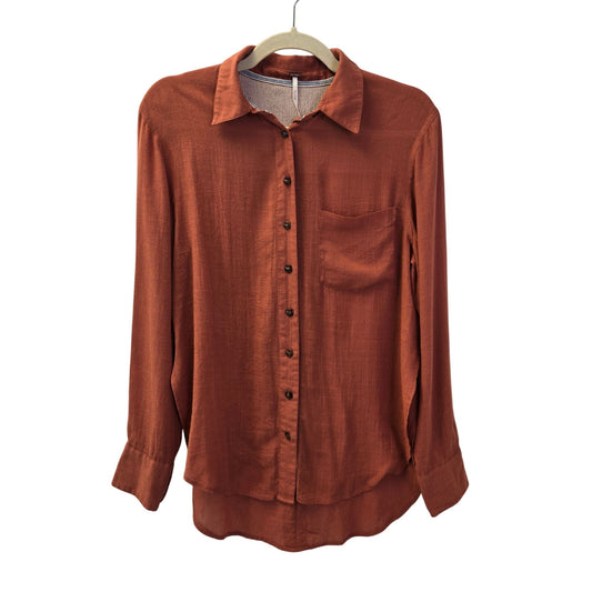 Free People Rayon Blend Button Down Hi-Low Hem Shirt Size XS