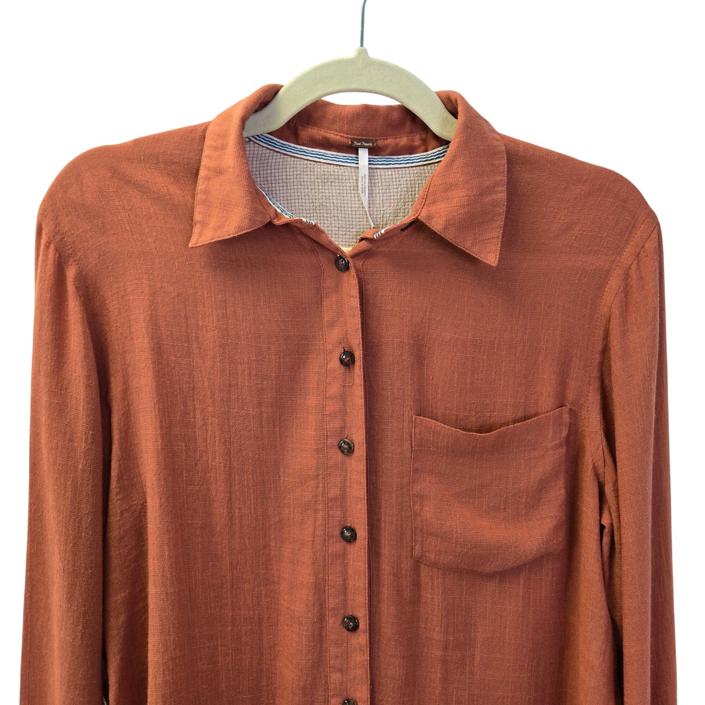 Free People Rayon Blend Button Down Hi-Low Hem Shirt Size XS
