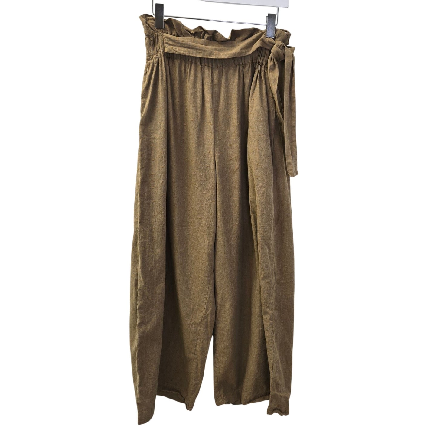 Wayward Fancies eShakti Cotton Wide Leg Paper Bag Waist Pants Size Large