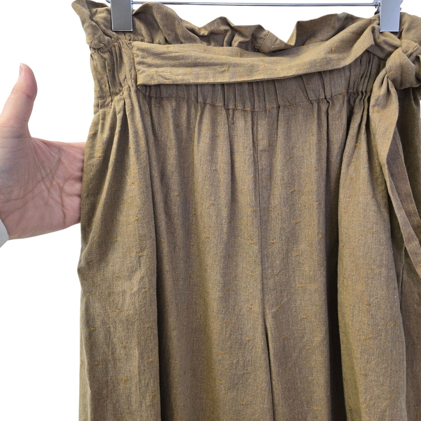 Wayward Fancies eShakti Cotton Wide Leg Paper Bag Waist Pants Size Large