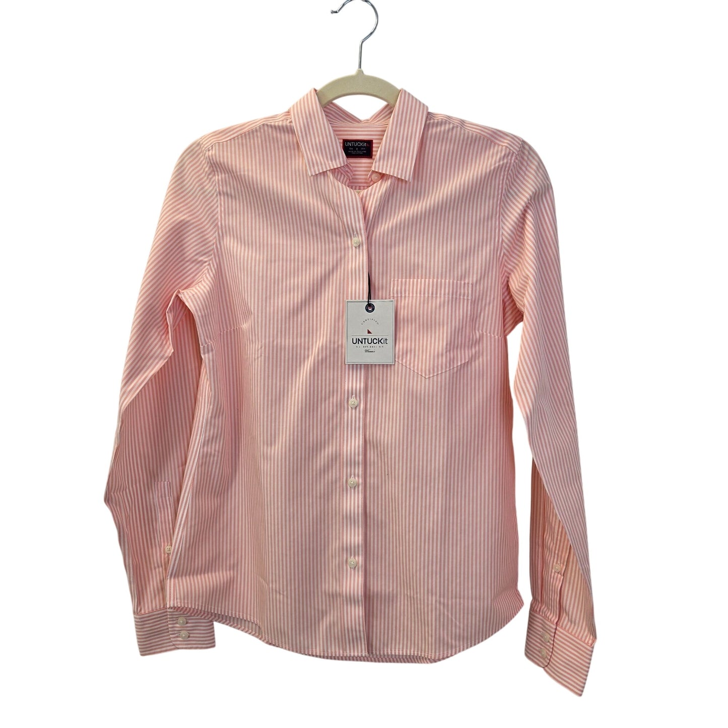 NWT UNTUCKit Marsanne-Peach Gingham Print Long Sleeve Button Down Shirt Size 0