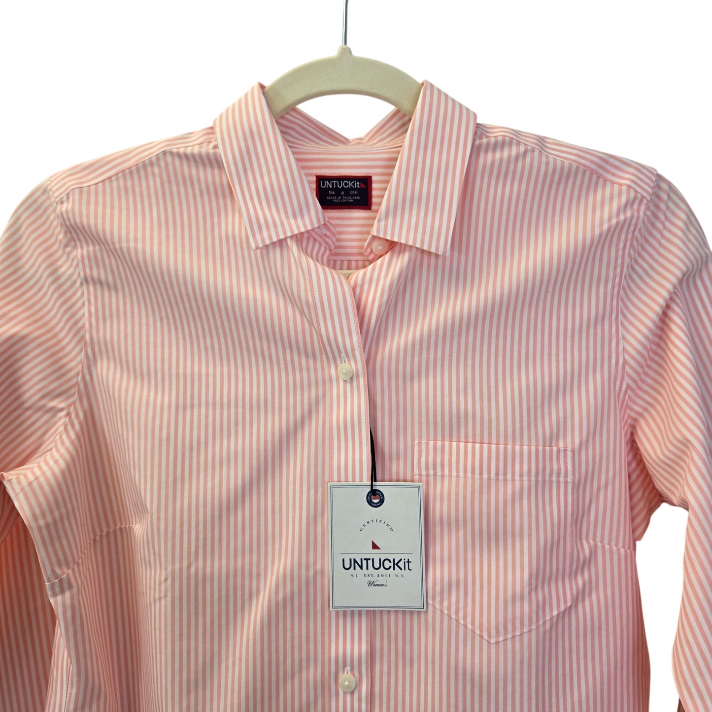 NWT UNTUCKit Marsanne-Peach Gingham Print Long Sleeve Button Down Shirt Size 0