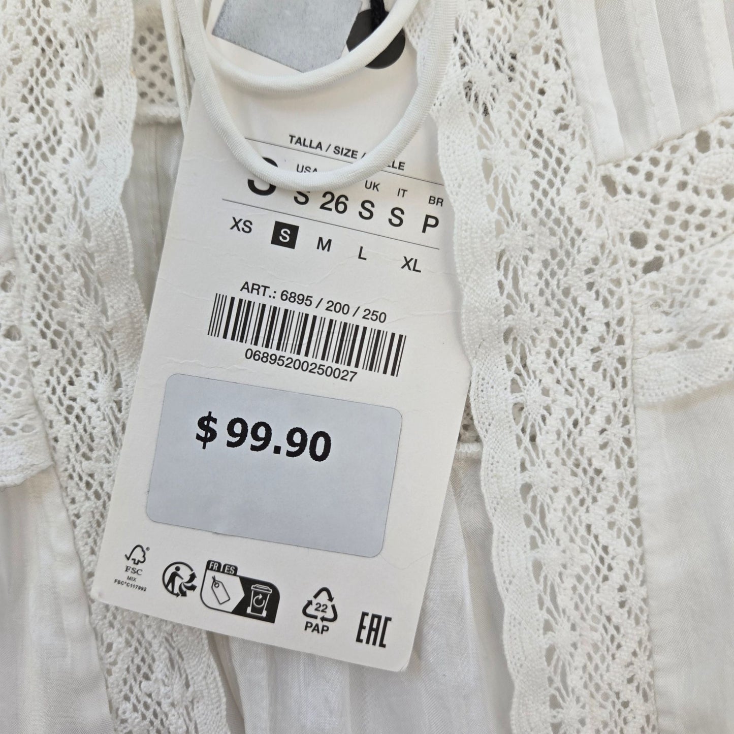 NWT Zara 100% Viscose Lace Satin Effect Tie Neck Blouse Size Small