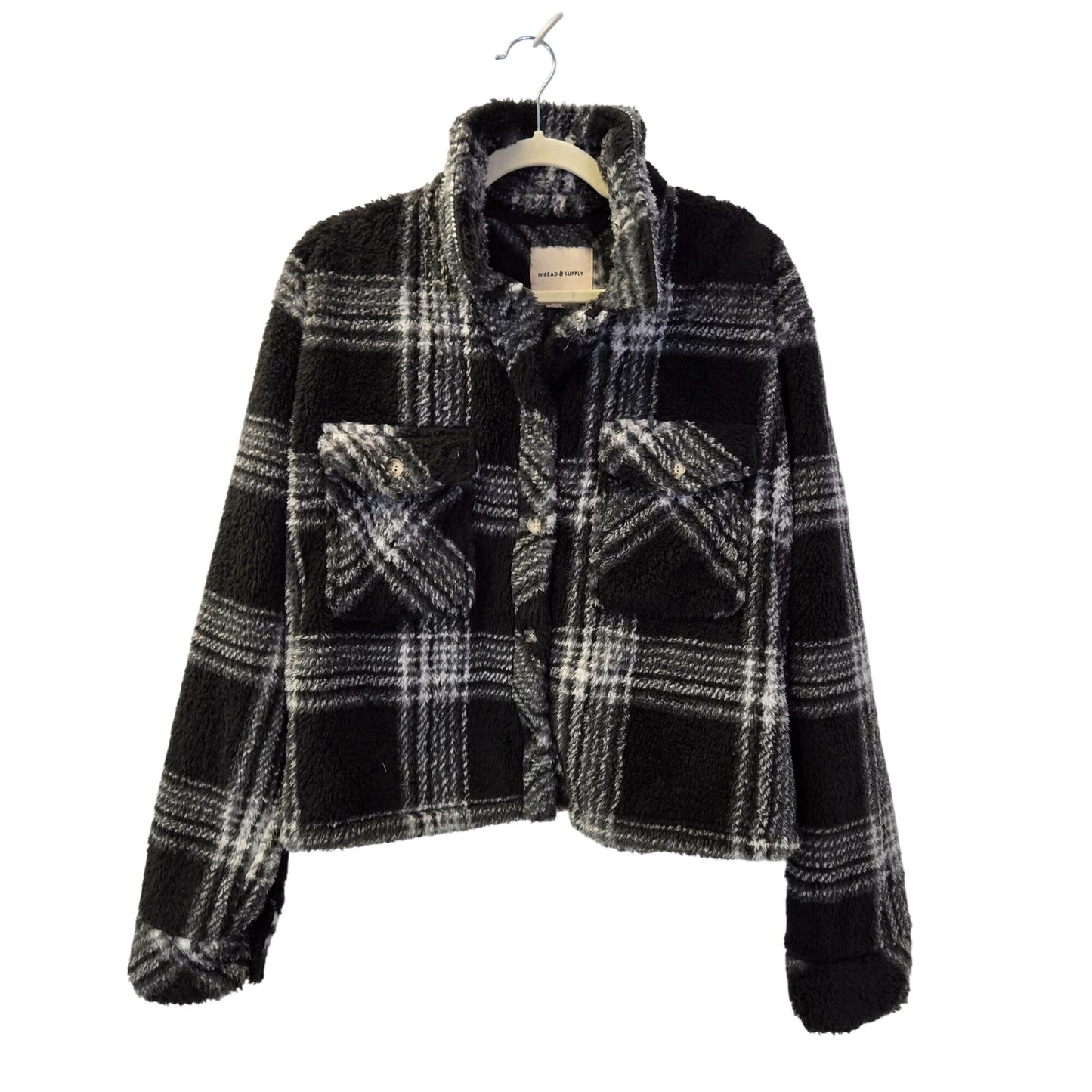 Thread & Supply Plaid Cropped Soft Teddy Jacket Size Large