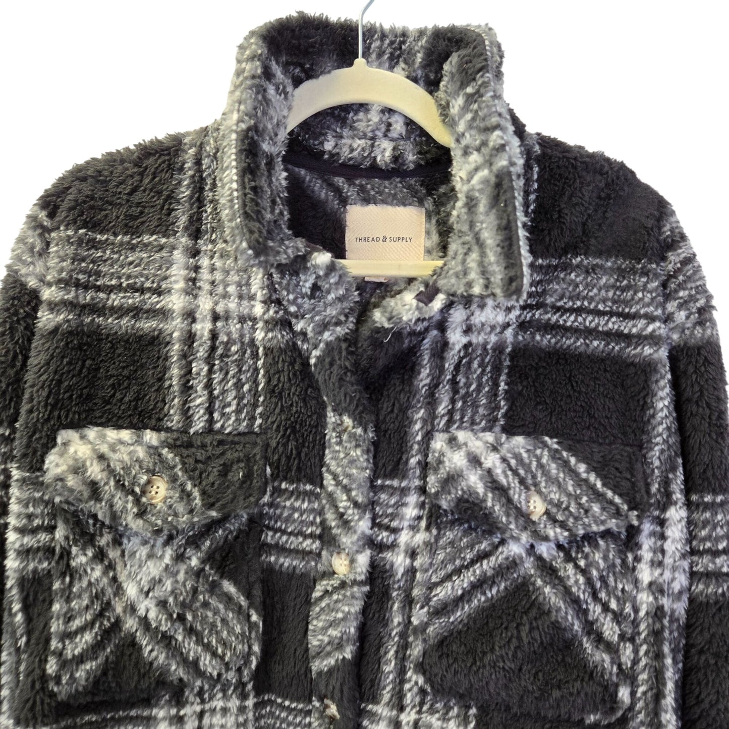 Thread & Supply Plaid Cropped Soft Teddy Jacket Size Large