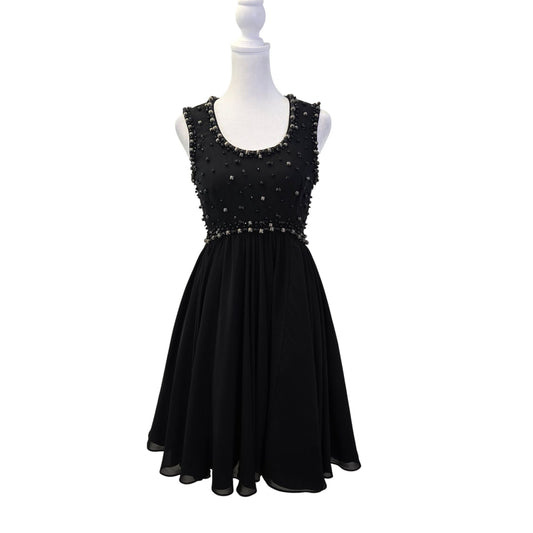 Ted Baker Davini Chunky Beaded Black Fit & Flare Cocktail Dress Size 0