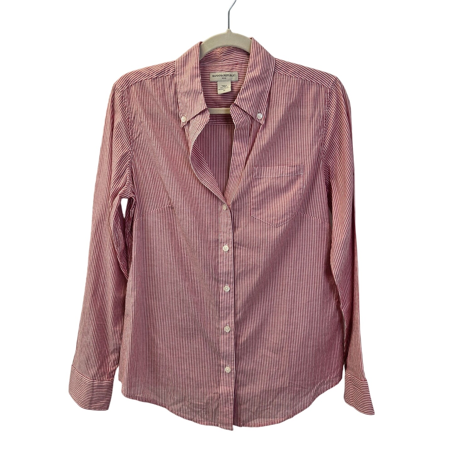 Banana Republic Factory Striped V-Neck Button Down Shirt Size Medium