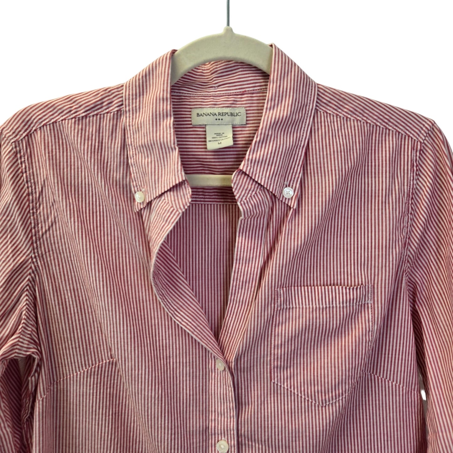 Banana Republic Factory Striped V-Neck Button Down Shirt Size Medium
