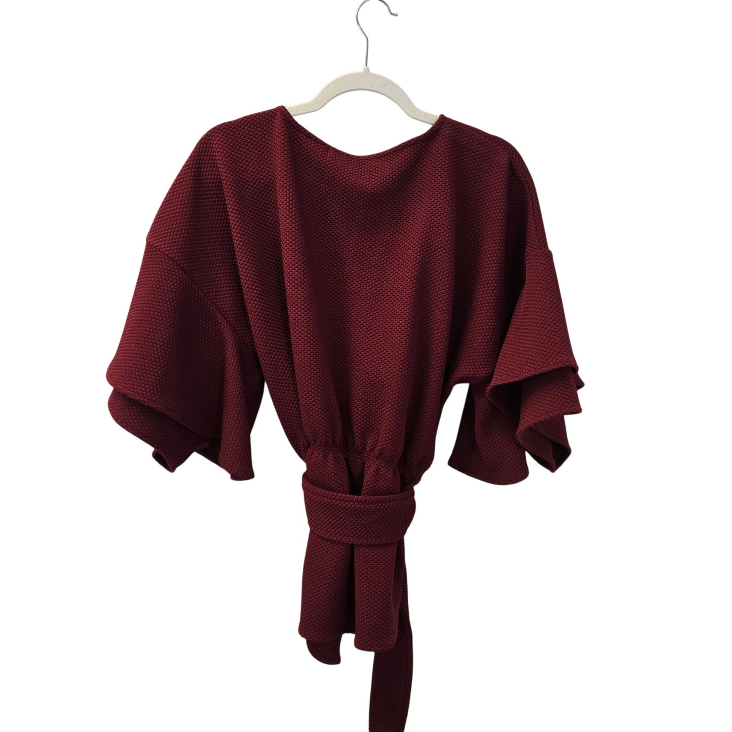 Anthropologie Eva Franco Burgundy Ruffle-Sleeve Tie-Waist Top Size Medium