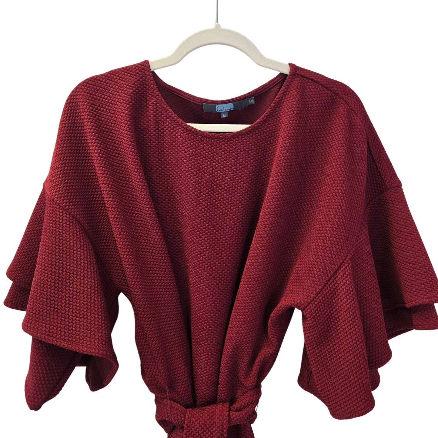 Anthropologie Eva Franco Burgundy Ruffle-Sleeve Tie-Waist Top Size Medium
