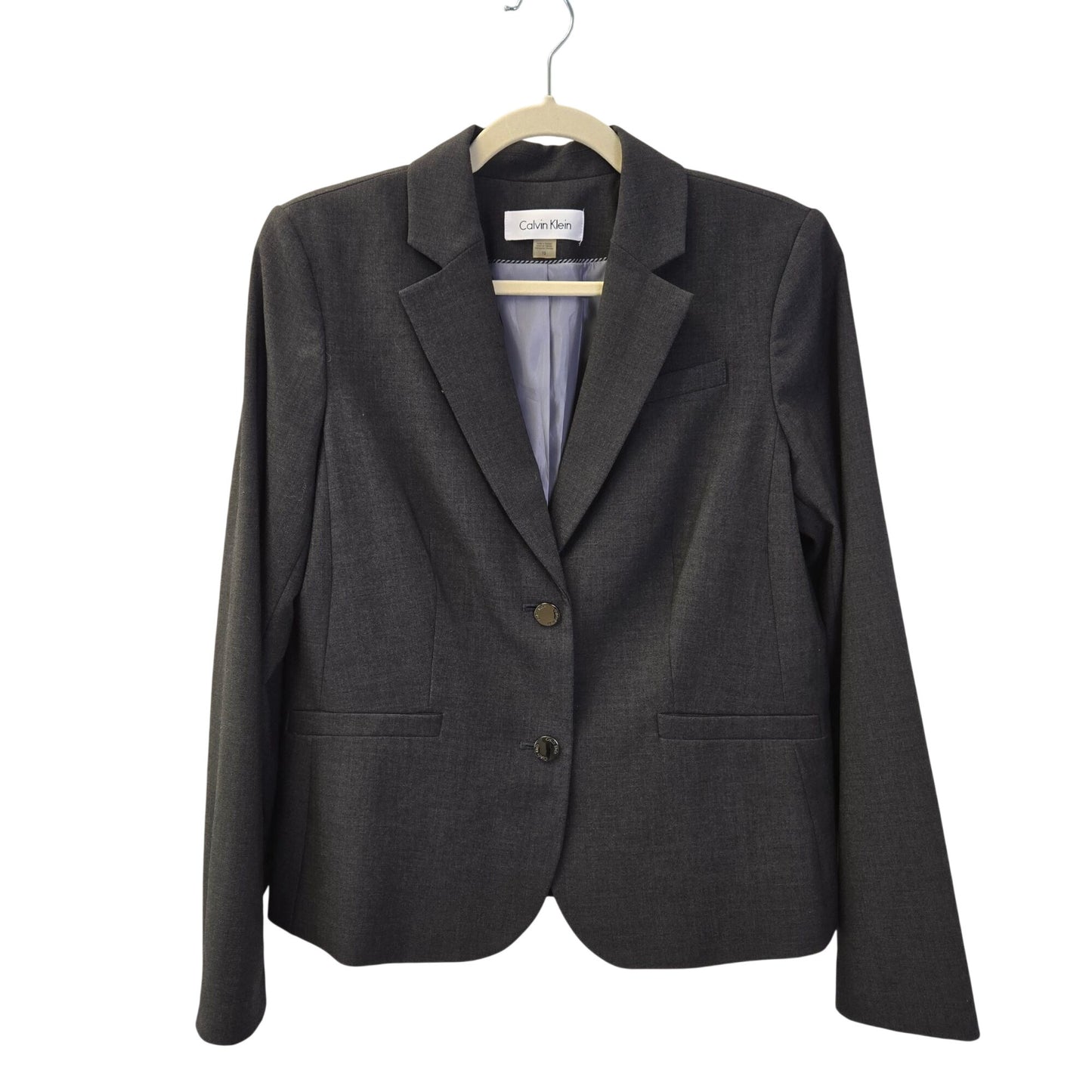 Calvin Klein Two Button Closure Dark Gray Blazer Jacket Size 12