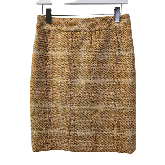 J. Crew Wool Blend The Pencil Skirt in a Gold Plaid Pattern Size 2