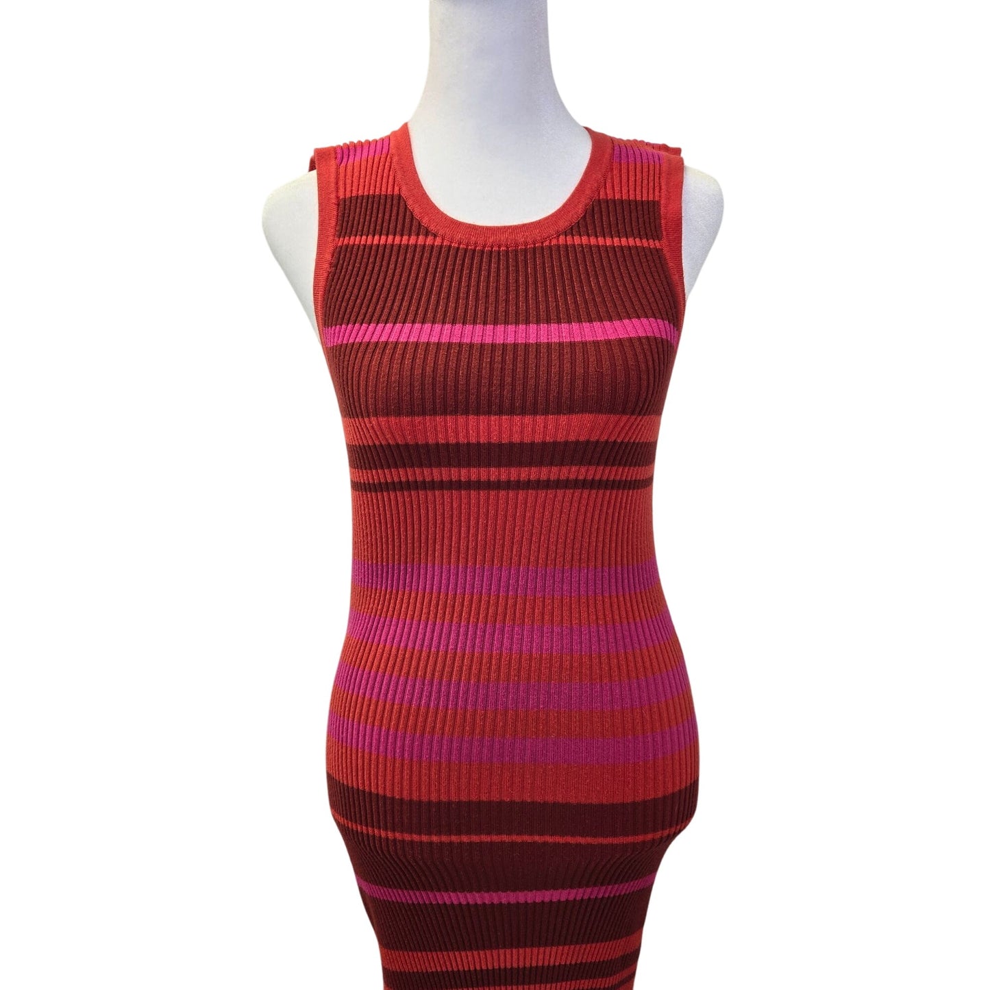 Evereve Abbie Ribbed Striped Midi Sleeveless Sweater Dress Size Large