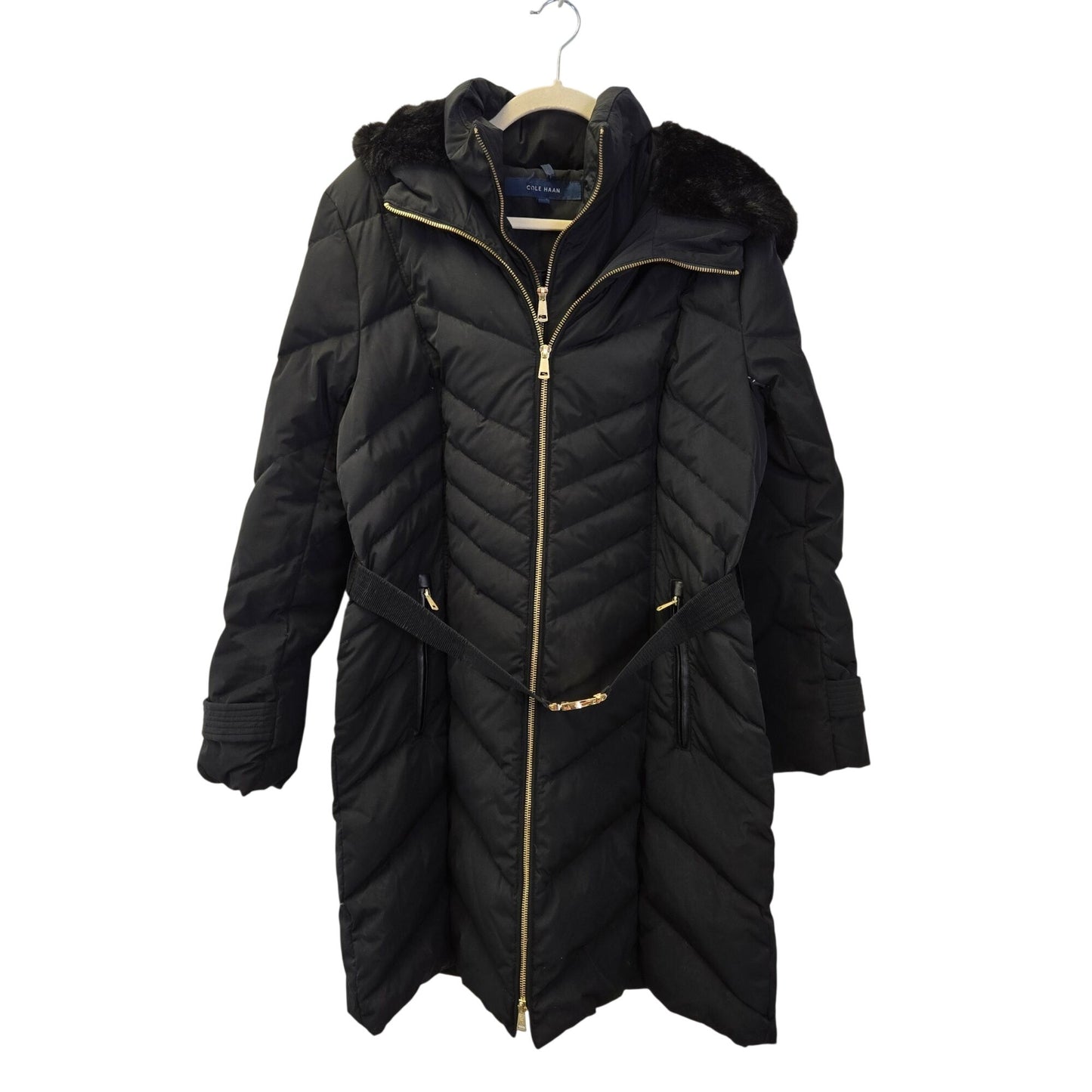 Cole Haan Partially Down Filled Hooded and Belted Puffer Coat Size XL