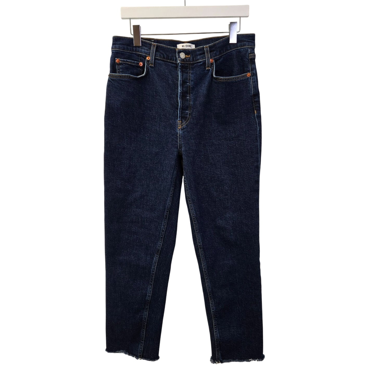 Re/Done '70s Stovepipe Jeans Hidden Button Fly Raw Hem Crop Jeans Size 30