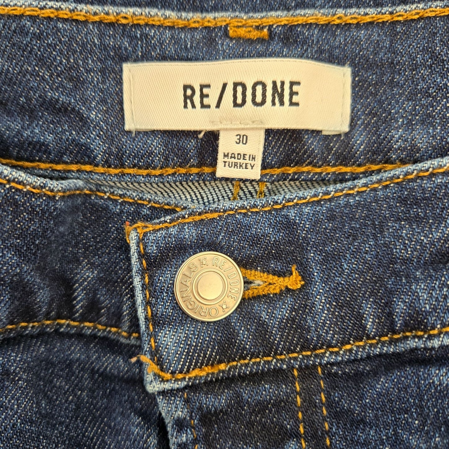 Re/Done '70s Stovepipe Jeans Hidden Button Fly Raw Hem Crop Jeans Size 30