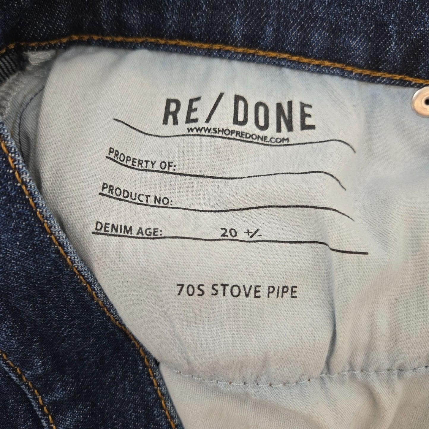 Re/Done '70s Stovepipe Jeans Hidden Button Fly Raw Hem Crop Jeans Size 30