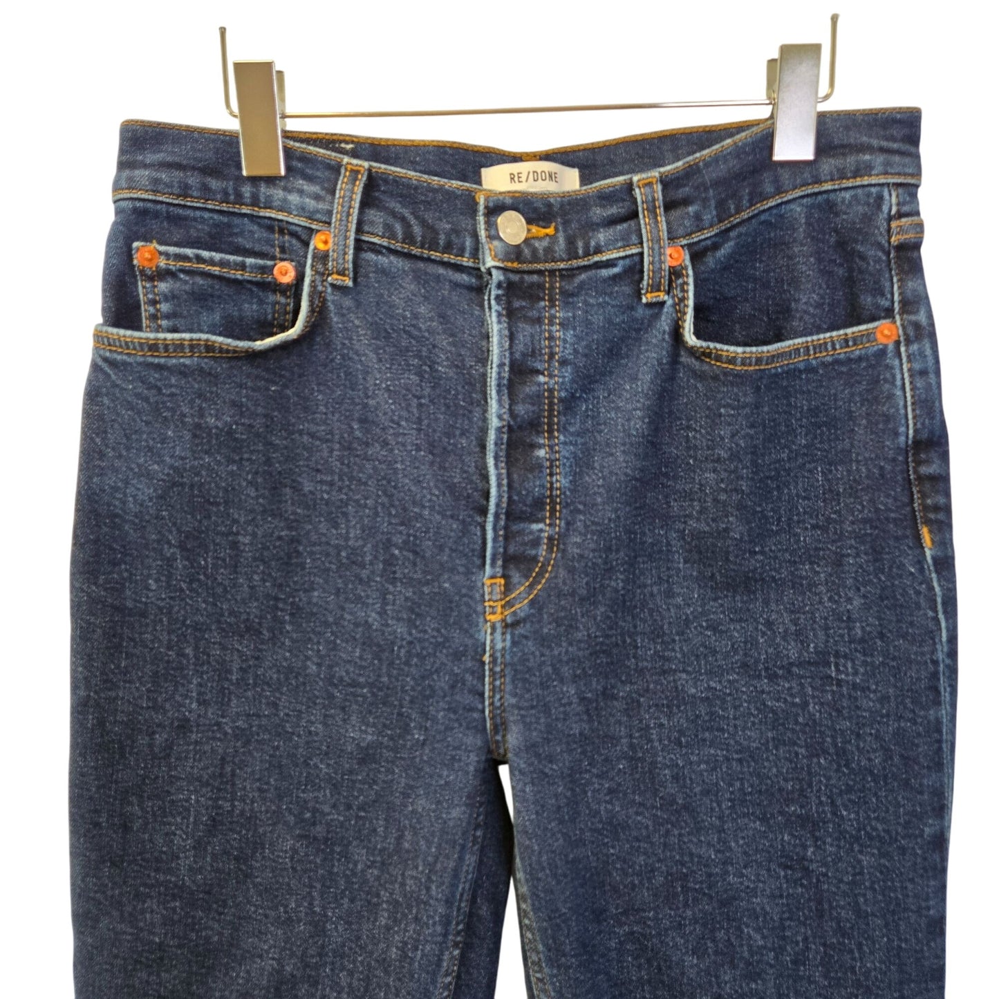 Re/Done '70s Stovepipe Jeans Hidden Button Fly Raw Hem Crop Jeans Size 30