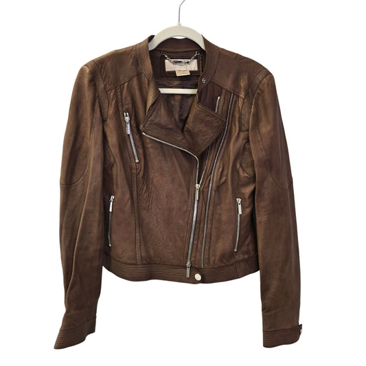 Karen Millen 100% Leather Asymmetrical Zip Moto Jacket Size 6