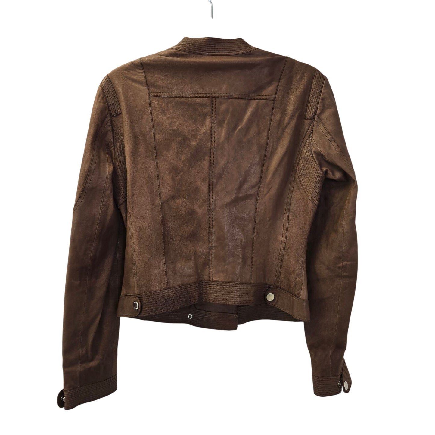 Karen Millen 100% Leather Asymmetrical Zip Moto Jacket Size 6