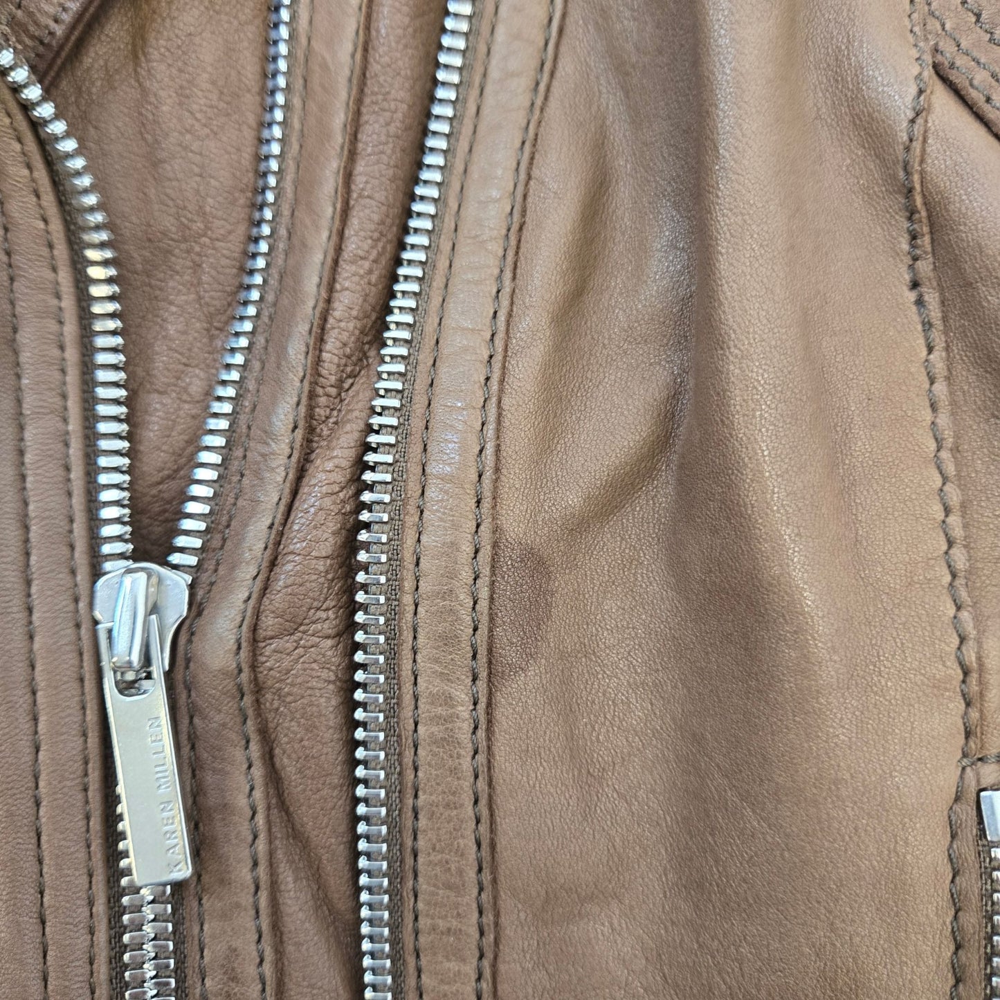 Karen Millen 100% Leather Asymmetrical Zip Moto Jacket Size 6