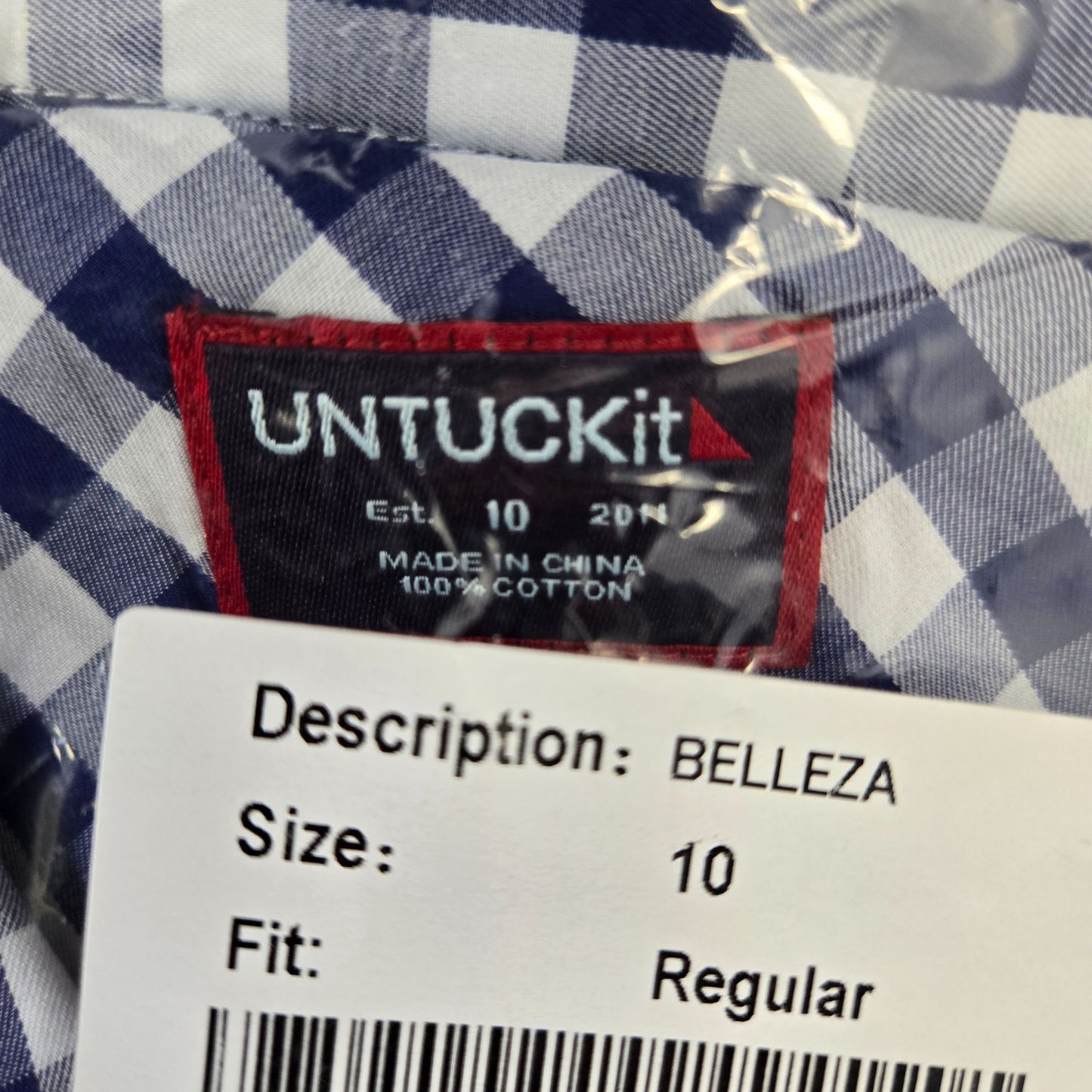 NWT UNTUCKit Bellleza Gingham Print Long Sleeve Button Down Shirt Size 10