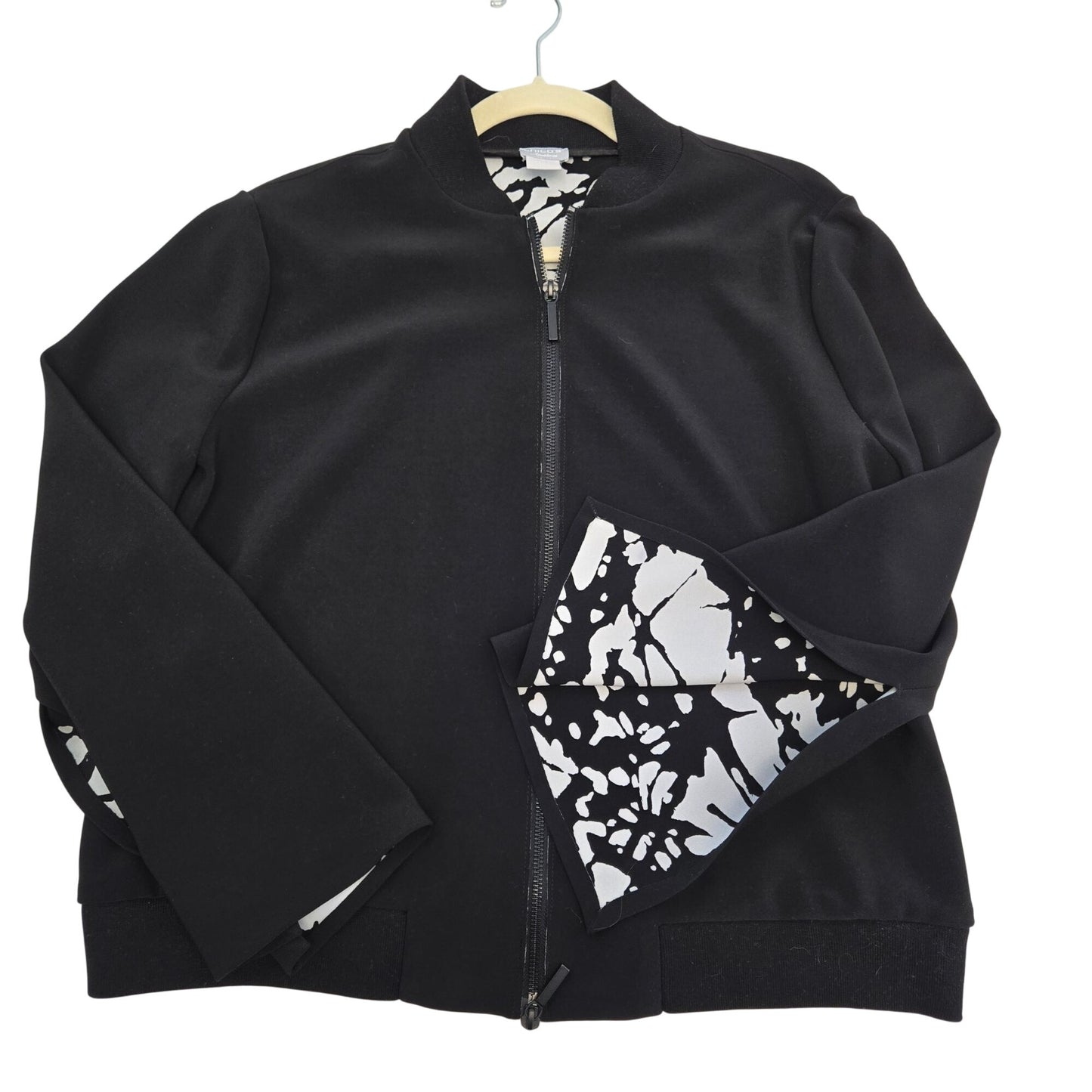 Chico's Travelers Full Zip Split Cuff Bomber Jacket Size Chico's 2/Size 12/14