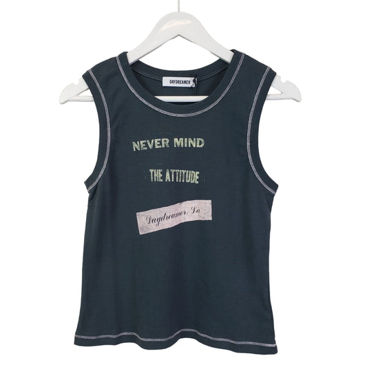 NWT Daydreamer Nevermind the Attitude Shrunken Tank Top in Vintage Black Size Medium