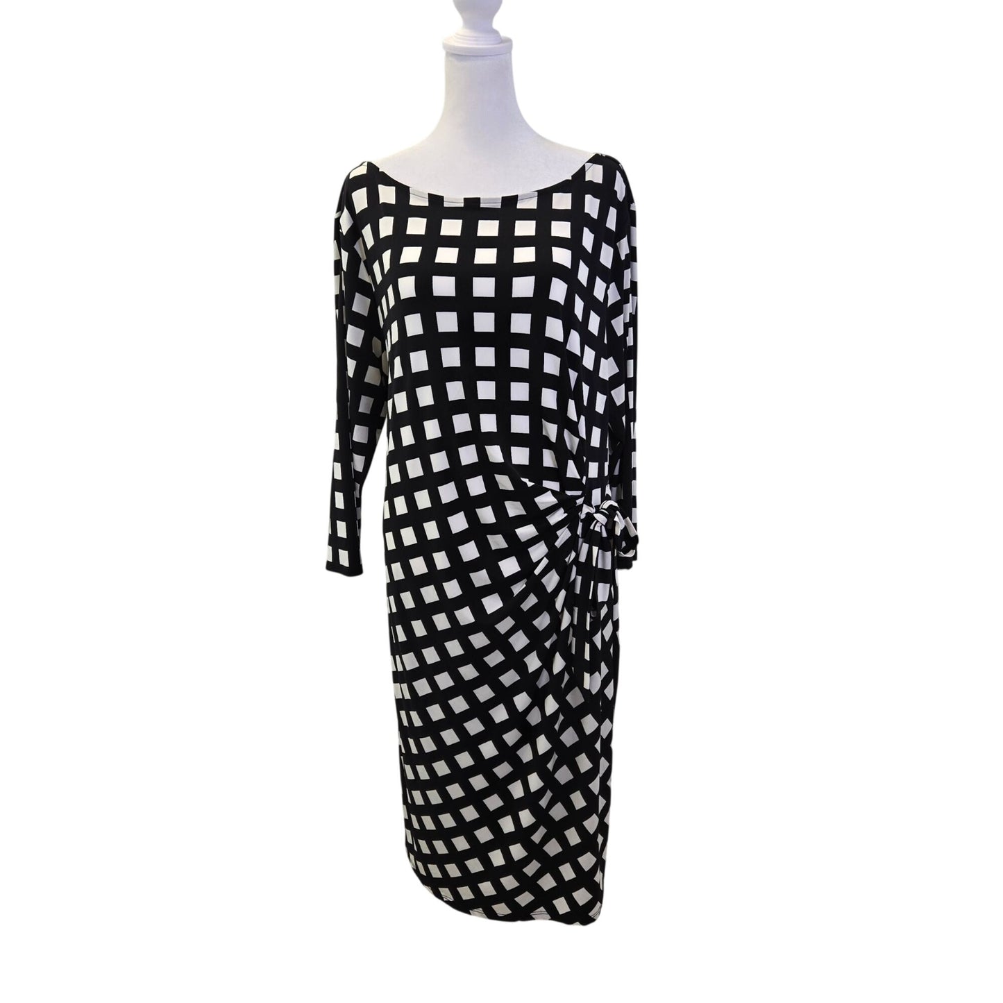 Ann Taylor Square Print Side Tie 3/4 Sleeve Dress Size XL
