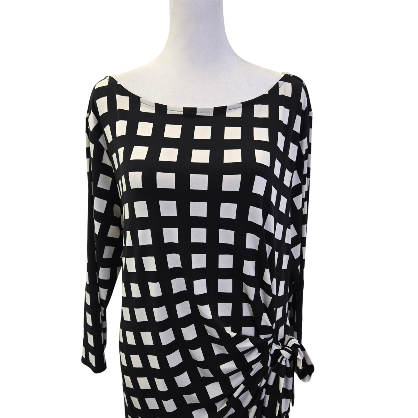 Ann Taylor Square Print Side Tie 3/4 Sleeve Dress Size XL