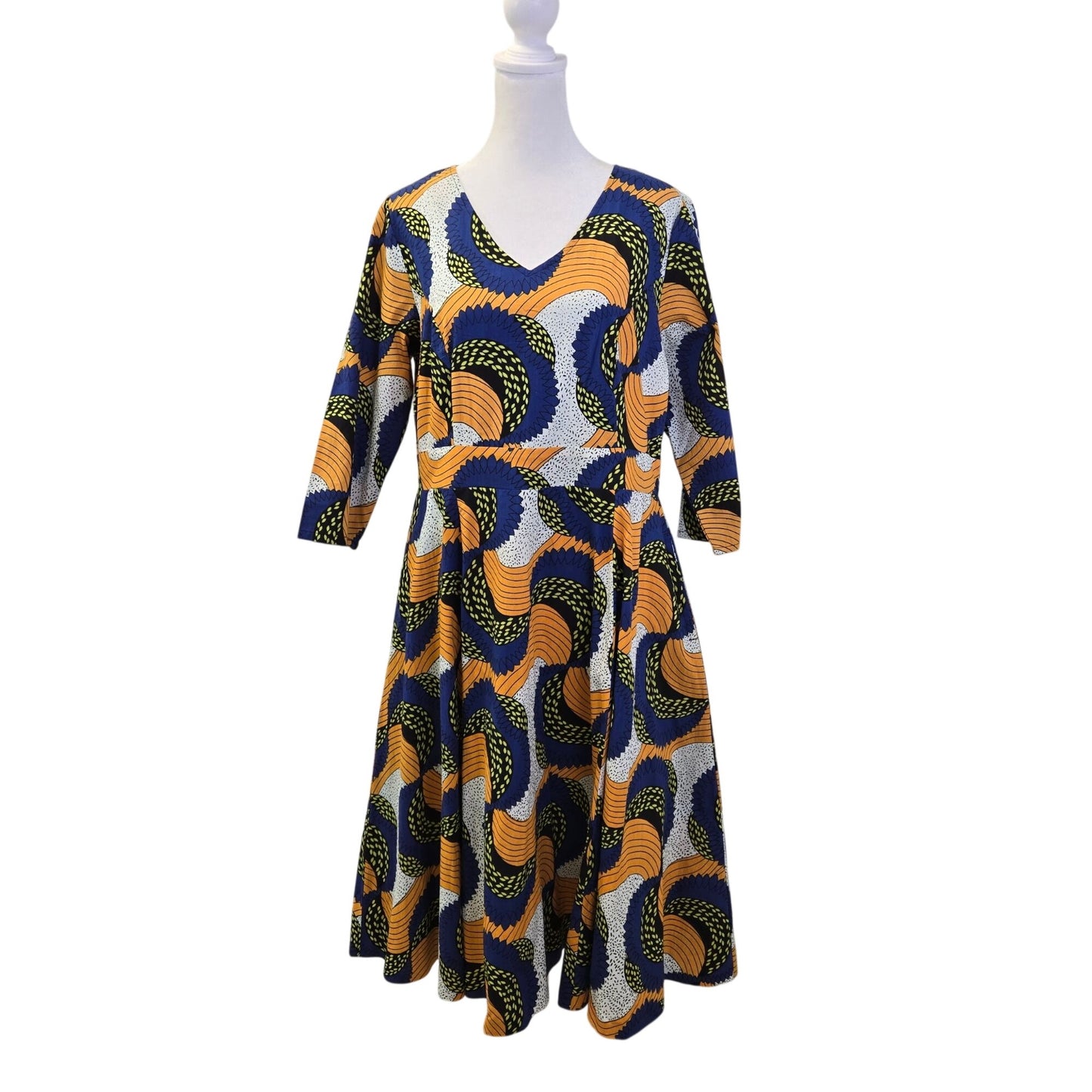 ASHRO 100% Cotton Ankara Print Midi Fit & Flare Dress Size 8