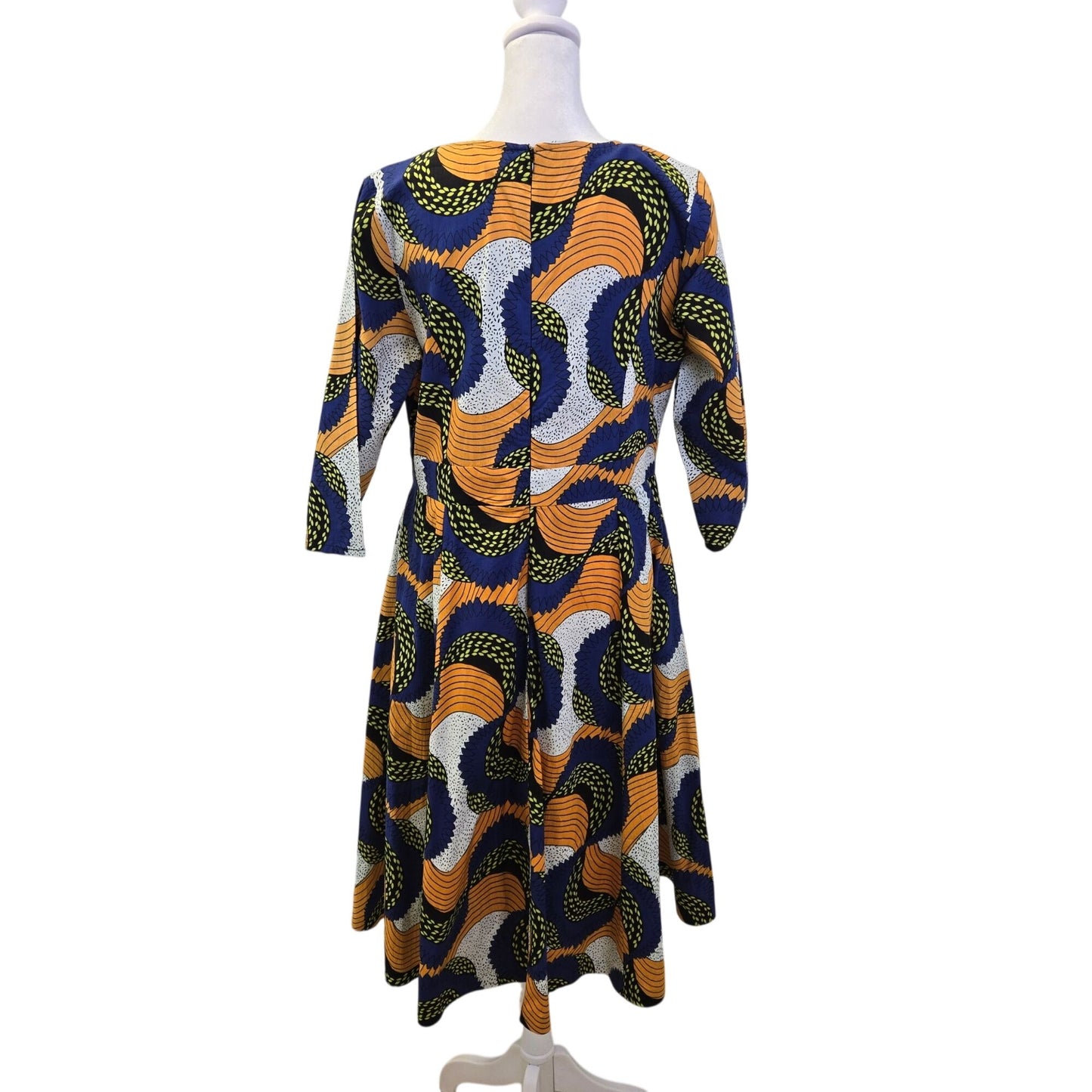 ASHRO 100% Cotton Ankara Print Midi Fit & Flare Dress Size 8