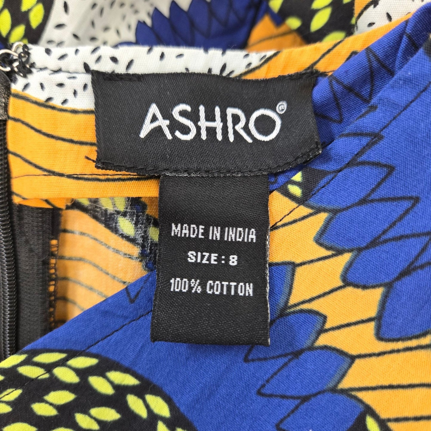 ASHRO 100% Cotton Ankara Print Midi Fit & Flare Dress Size 8