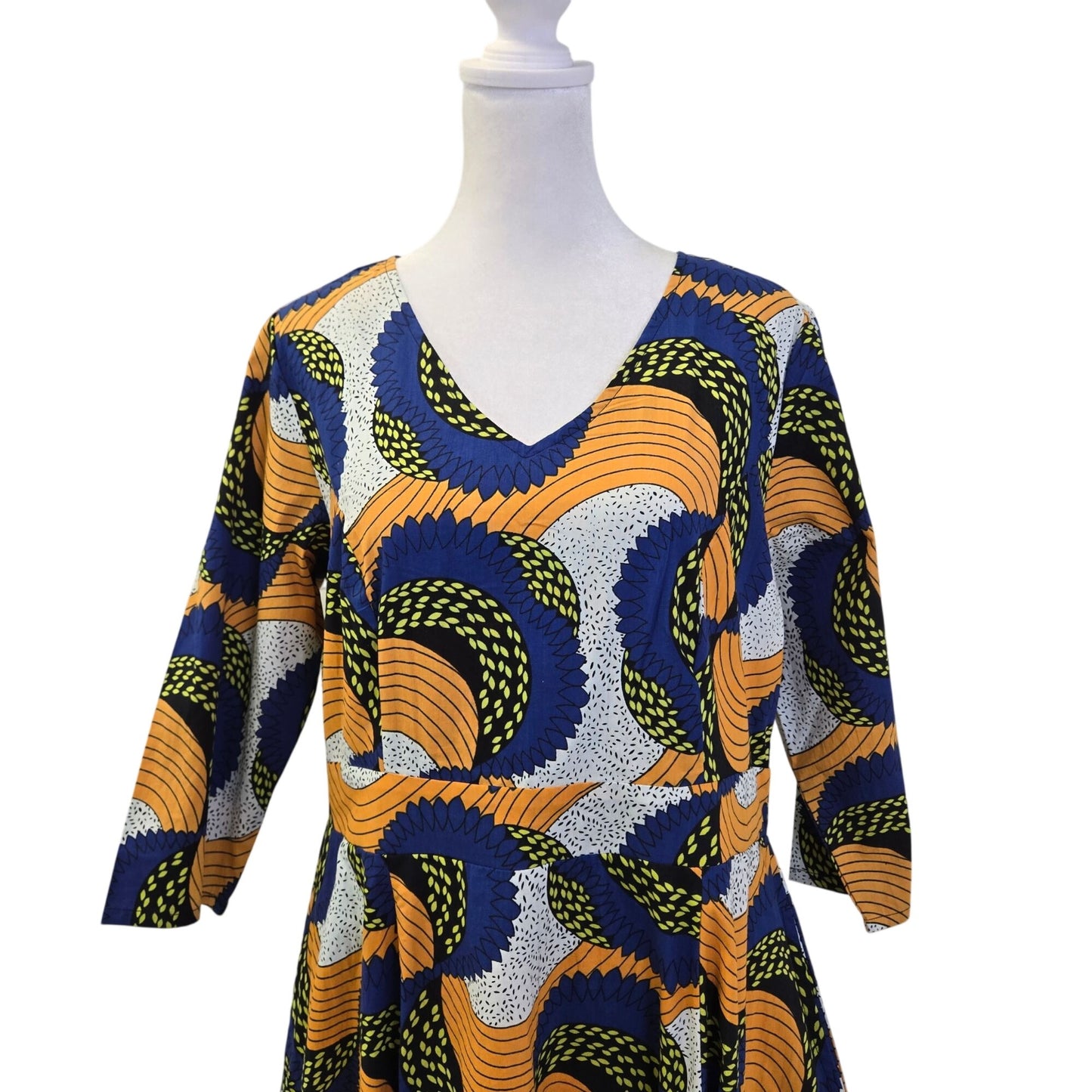 ASHRO 100% Cotton Ankara Print Midi Fit & Flare Dress Size 8