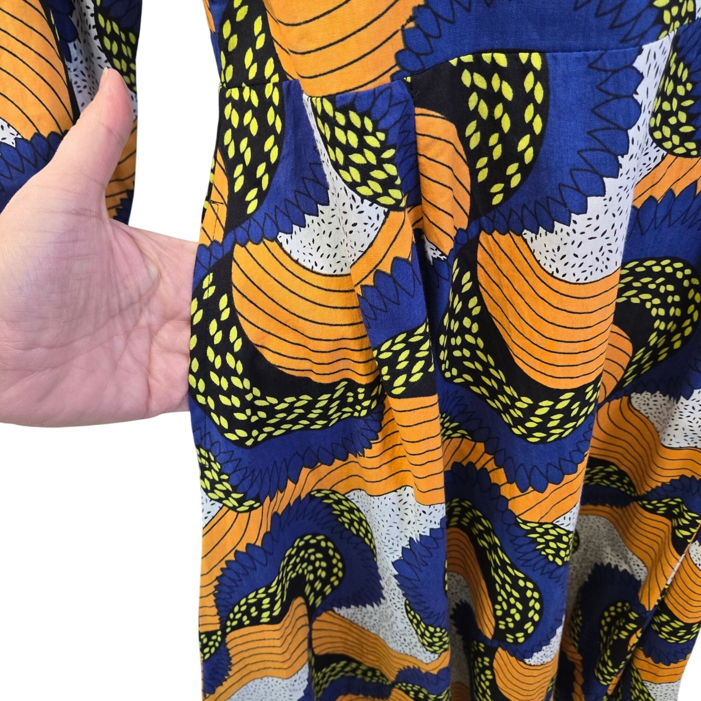 ASHRO 100% Cotton Ankara Print Midi Fit & Flare Dress Size 8