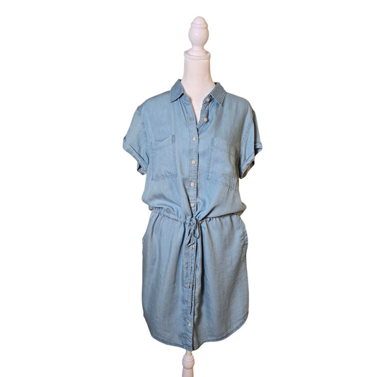 Thread & Supply Chambray Tie Waist Short Sleeve Shirt Dress Size Large