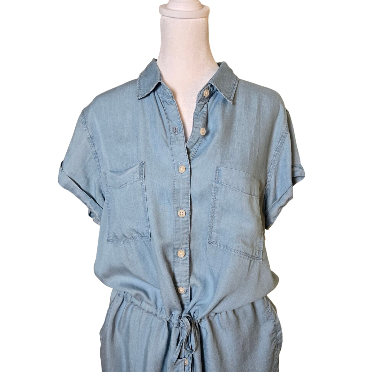 Thread & Supply Chambray Tie Waist Short Sleeve Shirt Dress Size Large