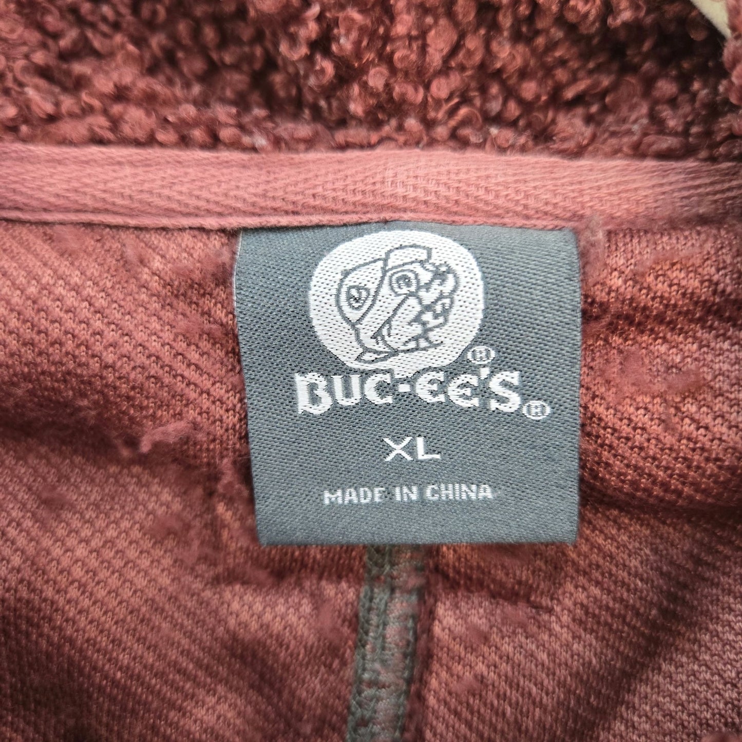 Buc-ee's Aztec Tribal Burgundy Berber Fleece Full Zip Jacket Size XL
