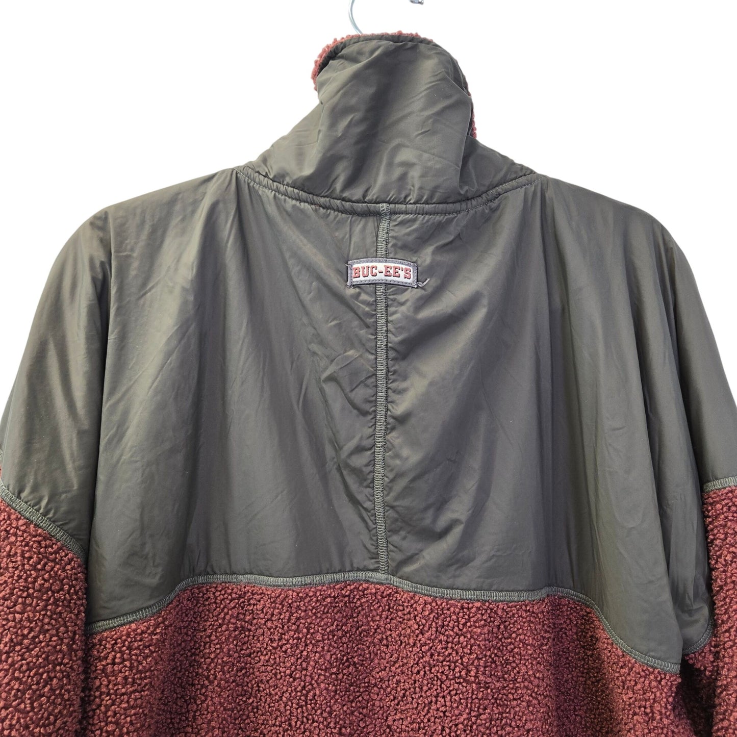 Buc-ee's Aztec Tribal Burgundy Berber Fleece Full Zip Jacket Size XL